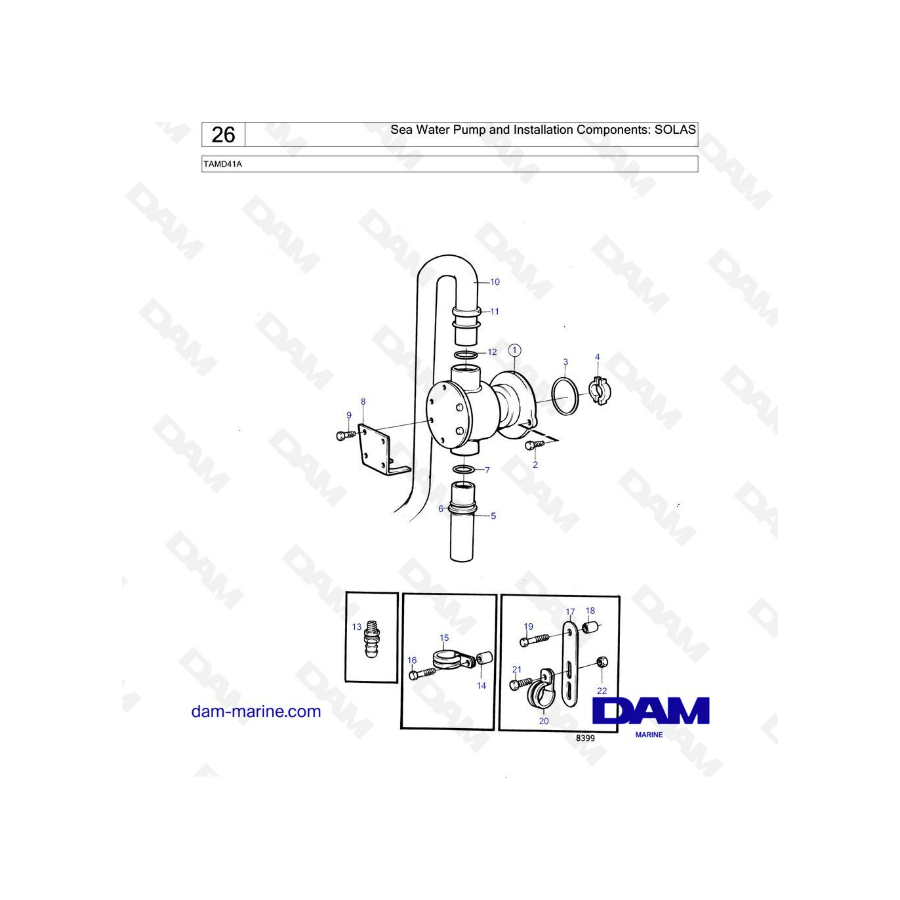 Volvo Penta TAMD41A - Sea water pump and installation components: SOLAS