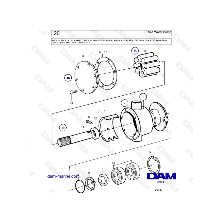 Volvo Penta TMD41A / TMD41B / D41A / D41B / TAMD41A / TAMD41B / AQAD41A / AD41A/B - Sea water pump