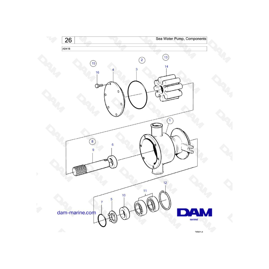 Volvo Penta AD41B - Sea water pump components