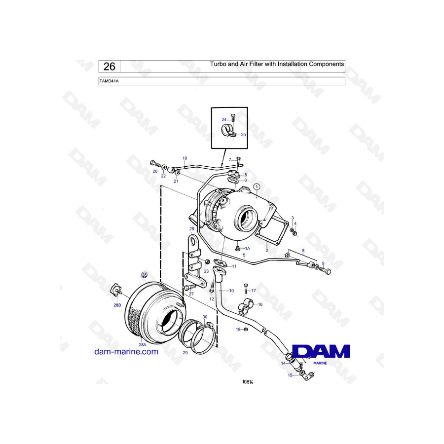 Volvo Penta TAMD41A - Turbo y filtro de aire con componentes de instalación