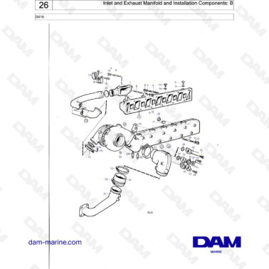 Volvo Penta D41A - Inlet & exhaust manifold & installation components: B