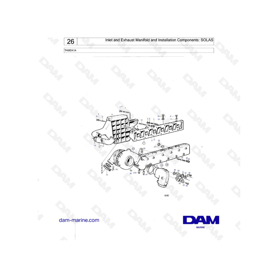 Volvo Penta TAMD41A - Inlet & exhaust manifold & installation components : SOLAS
