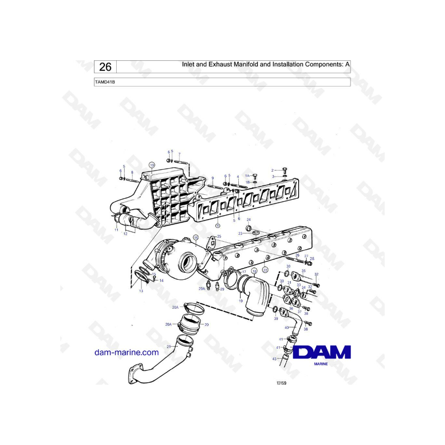 Volvo Penta TAMD41B - Inlet & exhaust manifold & installation components
