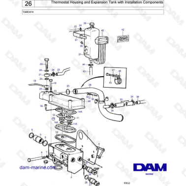 Volvo Penta TAMD41A - Thermostat housing & expansion tank with installation components
