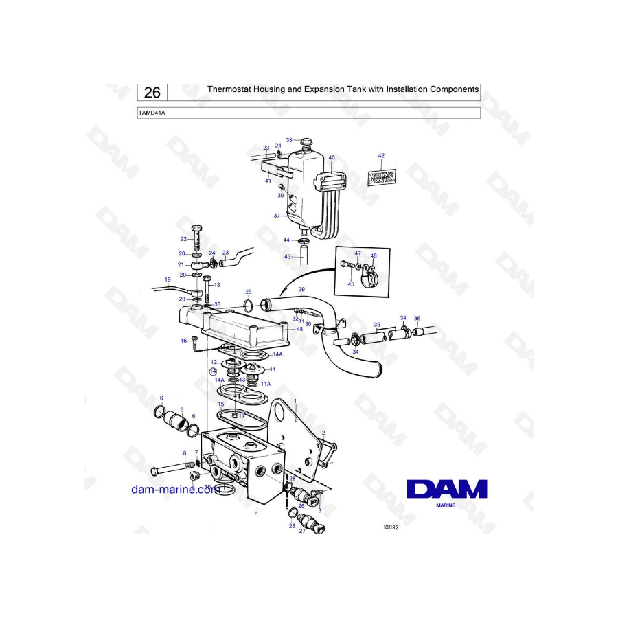 Volvo Penta TAMD41A - Thermostat housing & expansion tank with installation components 