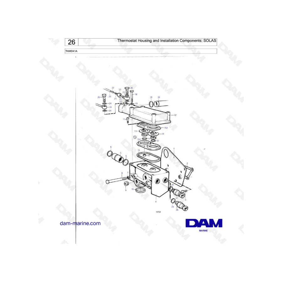 Volvo Penta TAMD41A - Thermostat housing and installation components: SOLAS