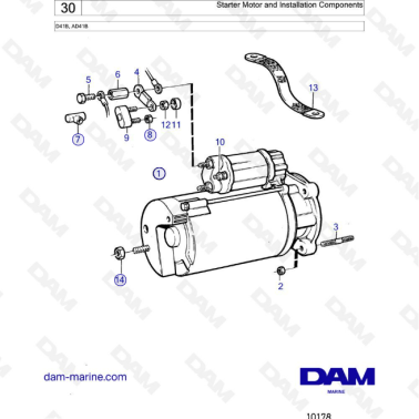 Volvo Penta D41B / AD41B - Starter motor & installation components