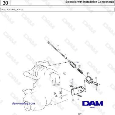 Volvo Penta D41A / AQAD41A / AD41A - Solenoid with installation components