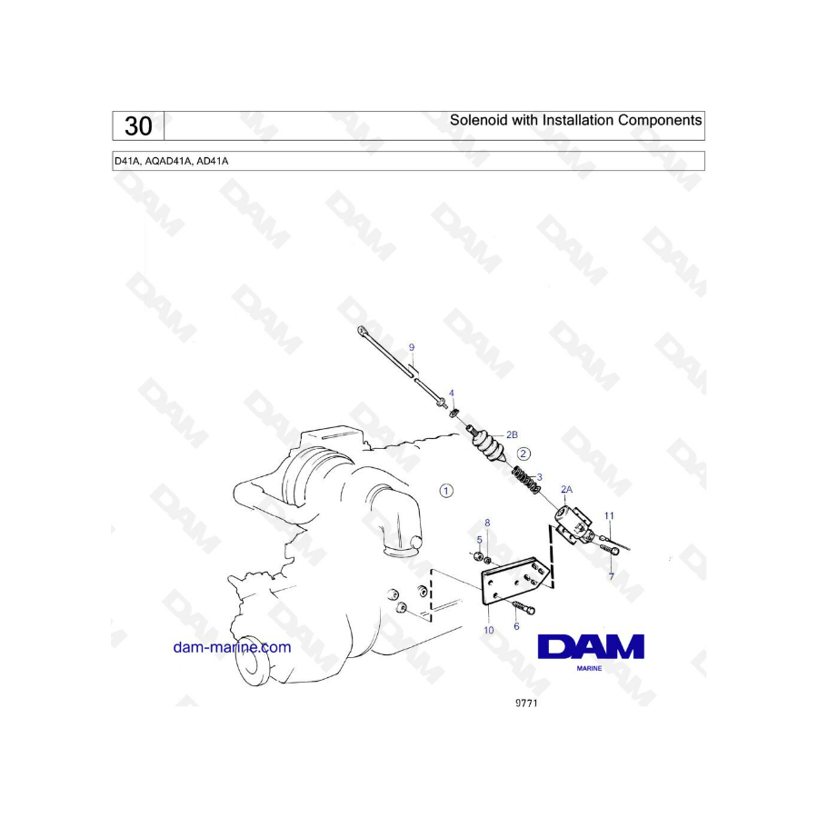 Volvo Penta D41A / AQAD41A / AD41A - Solenoid with installation components