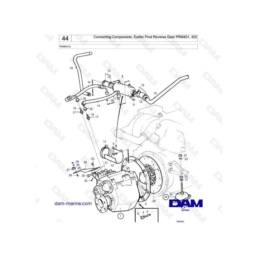 Volvo Penta TAMD41A - Componentes de conexión, Marcha atrás de producción anterior PRM401 