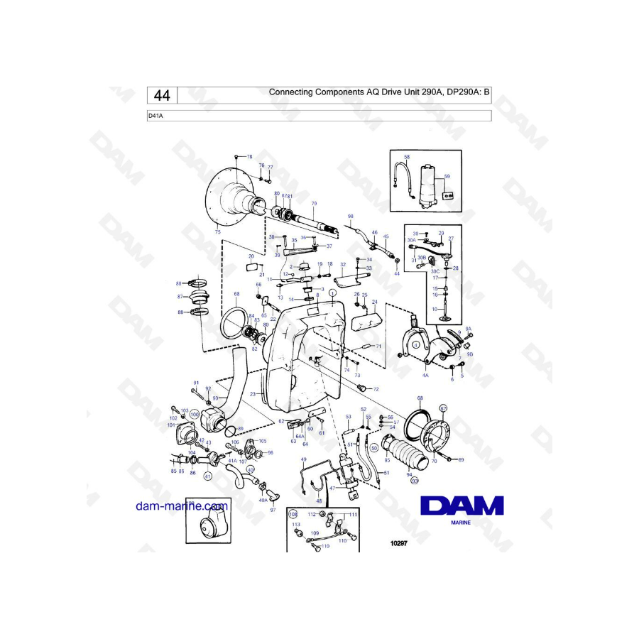 Volvo Penta D41A - Componentes de conexión Unidad de accionamiento AQ 290A, DP290A: B 