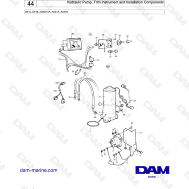 Volvo Penta D41A / D41B / AQAD41A / AD41A / AD41B - Hydraulic pump, trim instrument & installation components
