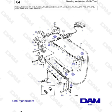 Volvo Penta TMD41A / TAMD41B / D41A / D41B / TAMD41A / TAMD41B - Steering mechanism, cable type
