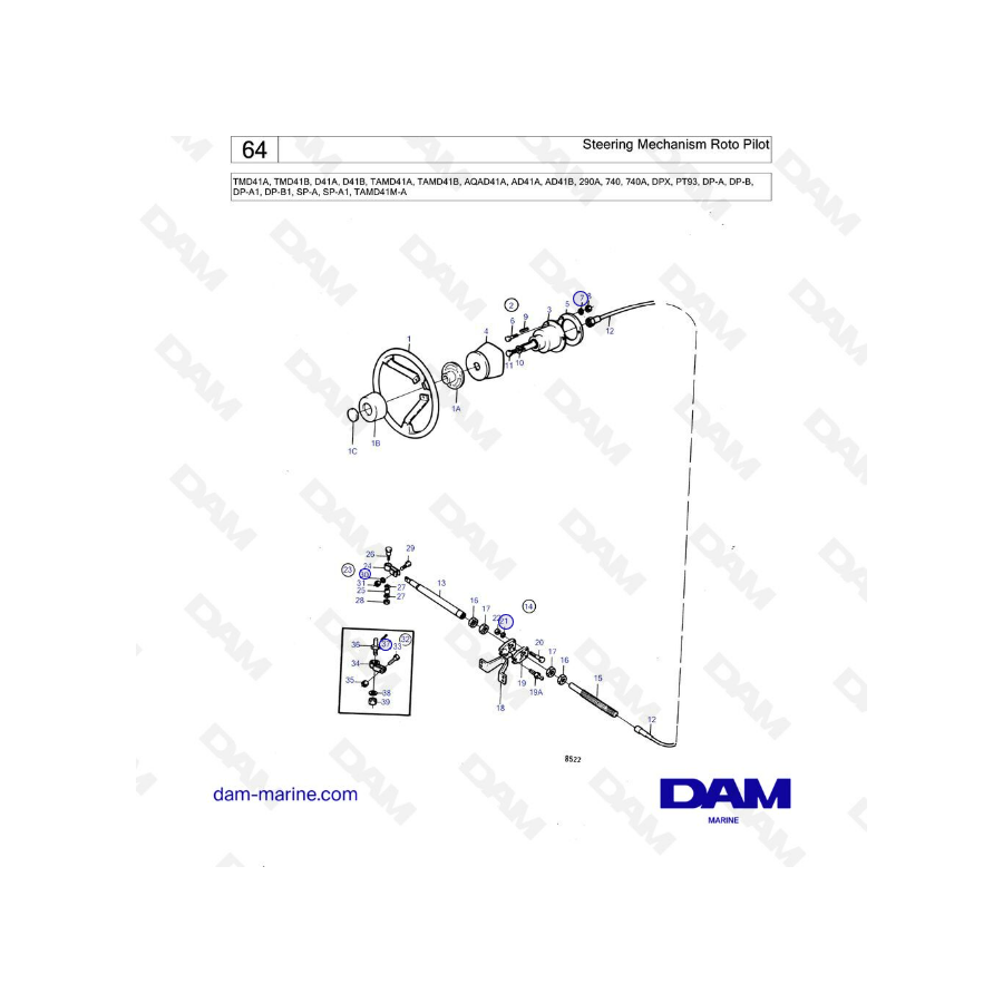 Volvo Penta TMD41A/TMD41B/D41A/D41B/TAMD41A/TAMD41B/AQAD41A/AD41A/AD41B - Mecanismo de dirección rotopiloto