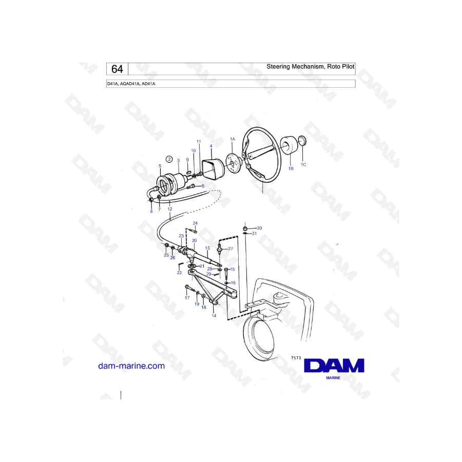 Volvo Penta D41A / AQAD41A / AD41A - Steering mechanism, roto pilot