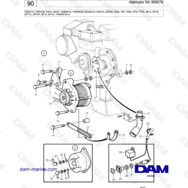 Volvo Penta TMD41A/TMD41B/D41A/D41B/TAMD41A/TAMD41B/AQAD41A/AD41A/AD41B - Alternator kit : 858679