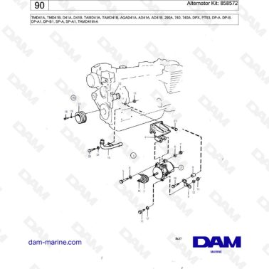 Volvo Penta TMD41A/TMD41B/D41A/D41B/TAMD41A/TAMD41B/AQAD41A/AD41A/AD41B - Alternator kit: 858572