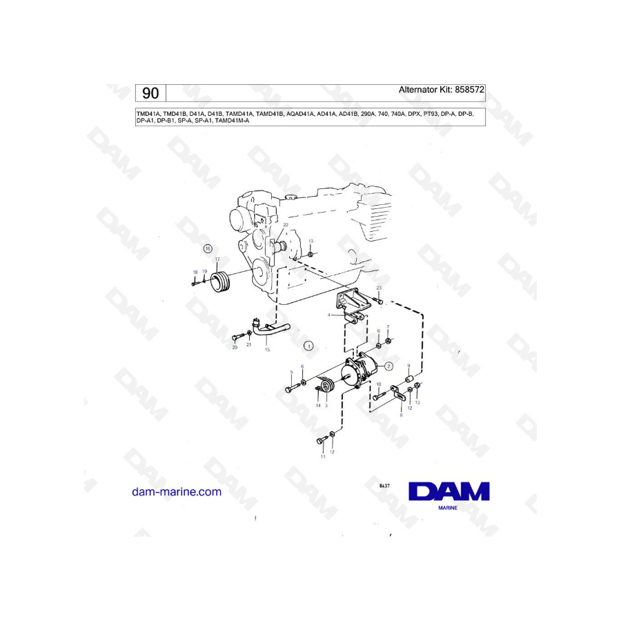 Volvo Penta TMD41A/TMD41B/D41A/D41B/TAMD41A/TAMD41B/AQAD41A/AD41A/AD41B - Alternator kit: 858572