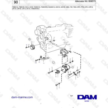 Volvo PEnta TMD41A/TMD41B/D41A/D41B/TAMD41A/TAMD41B/AQAD41A/AD41A/AD41B - Alternator kit : 858573