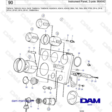 Volvo Penta TMD41A/TMD41B/D41A/D41B/TAMD41A/TAMD41B/AQAD41A/AD41A/AD41B - Instrument panel, 2 pole