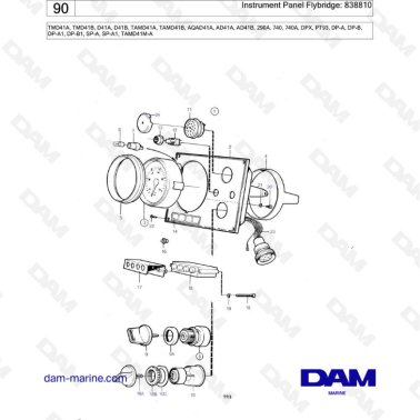 Volvo Penta TMD41A/TMD41B/D41A/D41B/TAMD41A/TAMD41B/AQAD41A/AD41A/AD41B - Instrument panel flybridge