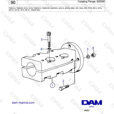 Volvo Penta TMD41A/TMD41B/D41A/D41B/TAMD41A/TAMD41B/AQAD41A/AD41A/AD41B - Coupling flange: 828390