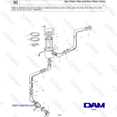 Volvo Penta TMD41A/TMD41B/D41A/D41B/TAMD41A/TAMD41B/AQAD41A/AD41A/AD41B - Sea water filter & intake