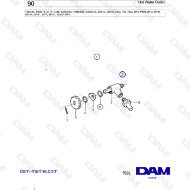 Volvo Penta TMD41A/TMD41B/D41A/D41B/TAMD41A/TAMD41B/AQAD41A/AD41A/AD41B - Hot water outlet