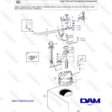 Volvo Penta TMD41A/TMD41B/D41A/D41B/TAMD41A/TAMD41B/AQAD41A/AD41A/AD41B - Fuel tank & connecting components