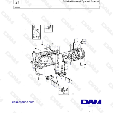Volvo Penta AQD40A - Cylinder block & flywheel cover: A