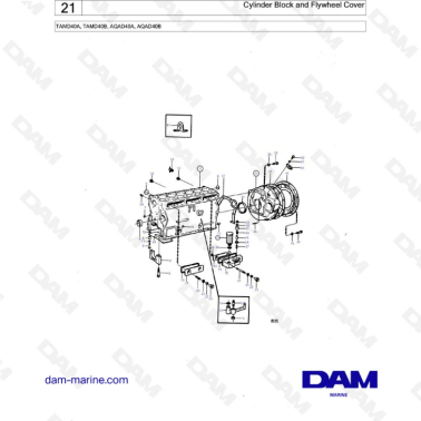 Volvo Penta TAMD40A / TAMD40B / AQAD40A / AQAD40B - Cylinder block & flywheel cover