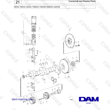 Volvo Penta MD40A / TMD40A / AQD40A / TAMD40A / TAMD40B / AQAD40A / AQAD40B - Crankshaft & related parts