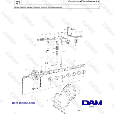 Volvo Penta MD40A / TMD40A / AQD40A / TAMD40A / TAMD40B / AQAD40A / AQAD40B - Camshaft & valve mechanism