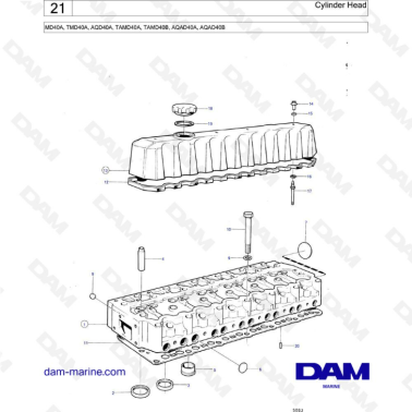 Volvo Penta MD40A / TMD40A / AQD40A / TAMD40A / TAMD40B / AQAD40A / AQAD40B - Cylinder head