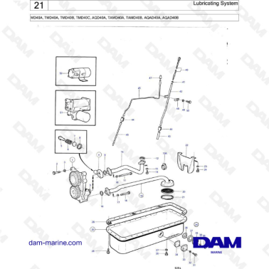 Volvo Penta MD40A / TMD40A / TMD40B / TMD40C / AQD40A / TAMD40A / TAMD40B / AQAD40A / AQAD40B - Lubricating system