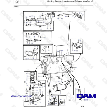Volvo Penta MD40A - Cooling system, induction & exhaust manifold: C