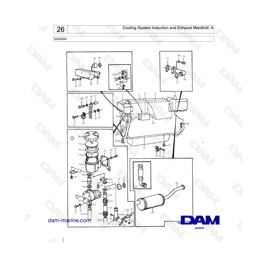 Volvo Penta AQAD40A - Cooling system induction & exhaust manifold : A