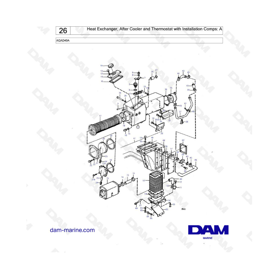 Volvo Penta AQAD40A - Heat exchanger, after cooler & thermostat with installation comps: A