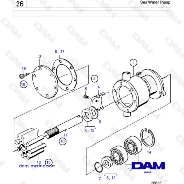 Volvo Penta MD40A/TMD40A/TMD40B/TMD40C/AQD40A/TAMD40A/TAMD40B/AD40B/AQAD40A/AQAD40B - Sea water pump