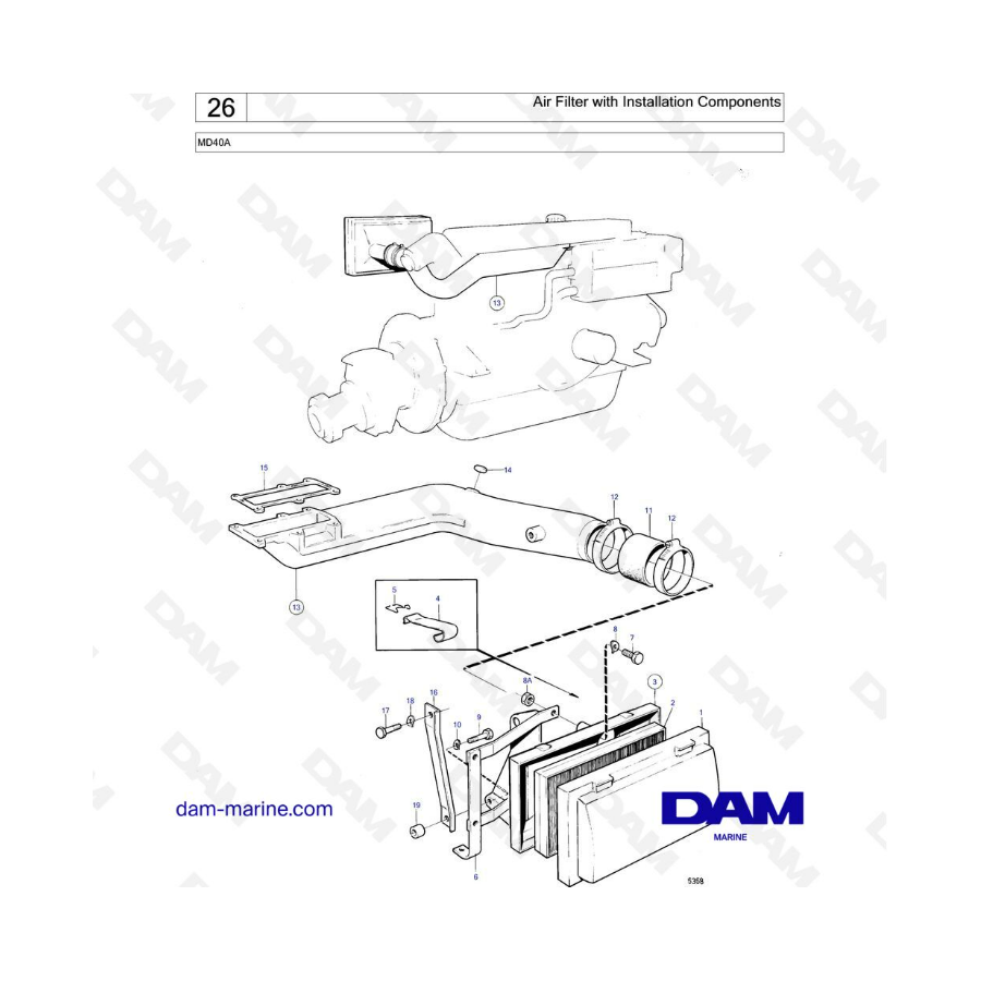 Volvo Penta MD40A - Filtro de aire con componentes de instalación 