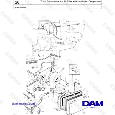 Volvo Penta TMD40A / AQD40A - Turbo compressor & air filter with installation components