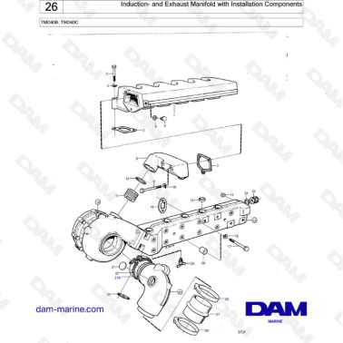 Volvo Penta TMD40B / TMD40C - Induction & exhaust manifold with installation components