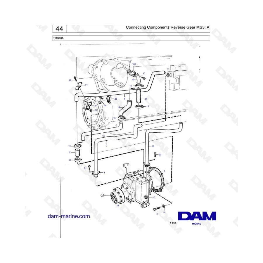 Volvo Penta TMD40A - Componentes de conexión de la marcha atrás MS3: A