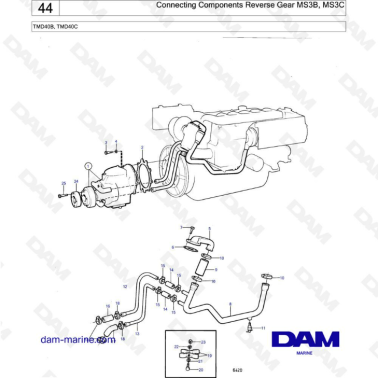 Volvo Penta TMD40B / TMD40C - Connecting components reverse gear MS3B, MS3C
