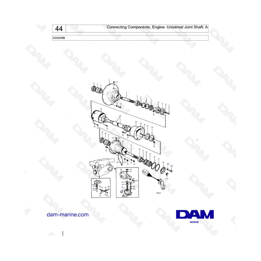Volvo Penta AQAD40B - Connecting components, engine- universal joint shaft: A 