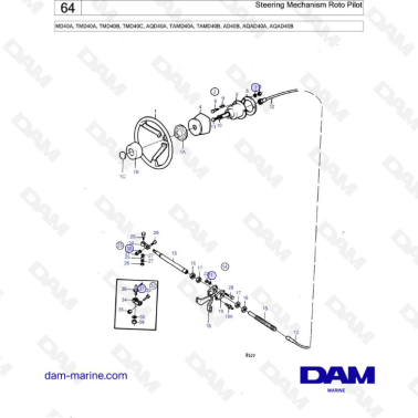 Volvo Penta MD40A/TMD40A/TMD40B/TMD40C/AQD40A/TAMD40A/TAMD40B/AD40B/AQAD40A/AQAD40B - Steering mechanism roto pilot