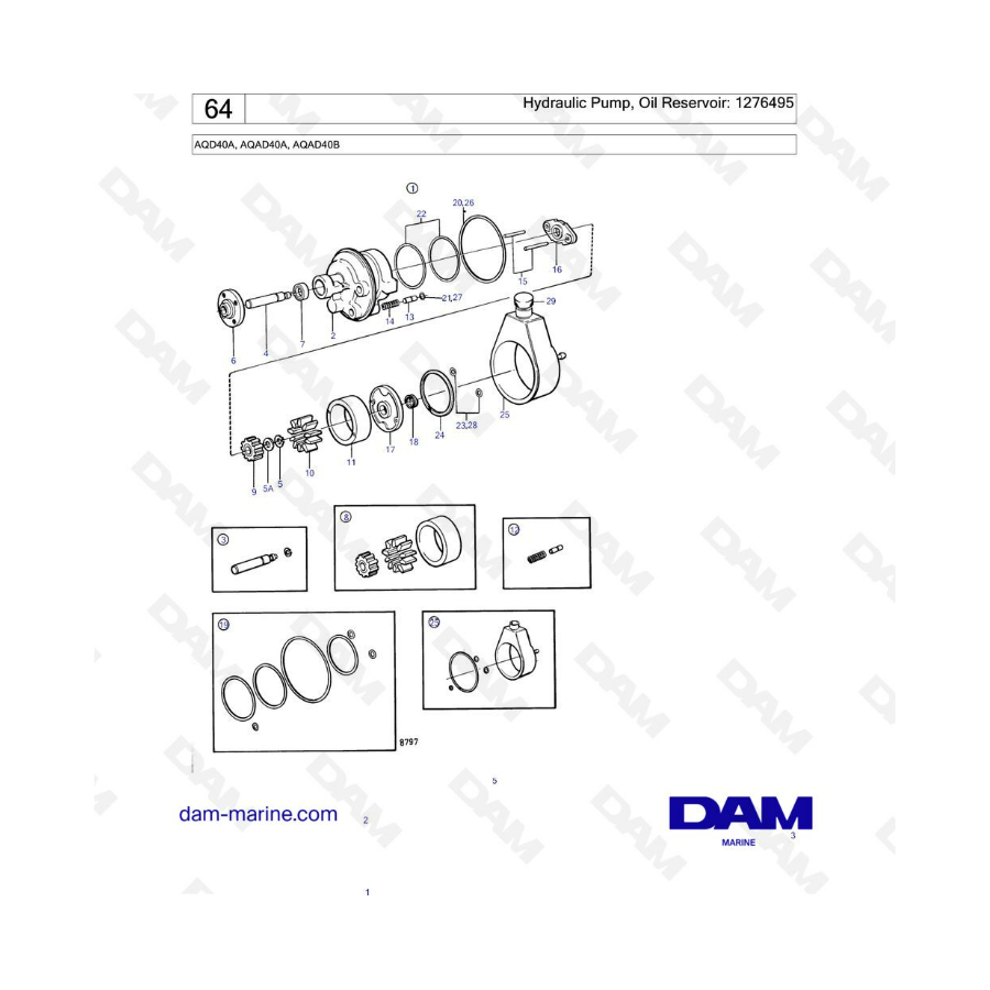 Volvo Penta AQD40A/AQAD40A/AQAD40B - Hydraulic pump, oil resevoir: 1276495 Volvo Penta AQD40A/AQAD40A/AQAD40B - Hydraulic pump, oil resevoir: 1276495