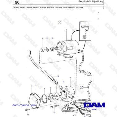Volvo Penta MD40A/TMD40A/TMD40B/TMD40C/AQD40A/TAMD40A/TAMD40B/AD40B/AQAD40A/AQAD40B - Electrical oil bilge pump