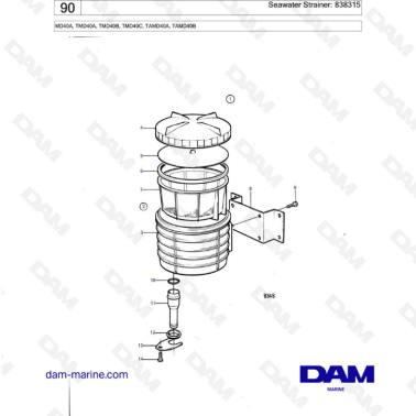 Volvo Penta MD40A/TMD40A/TMD40B/TMD40C/TAMD40A/TAMD40B - Seawater strainer : 838315