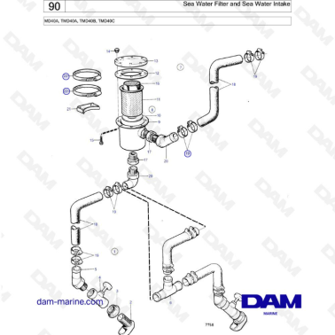 Volvo Penta MD40A/TMD40A/TMD40B/TMD40C - Sea water filter & sea water intake